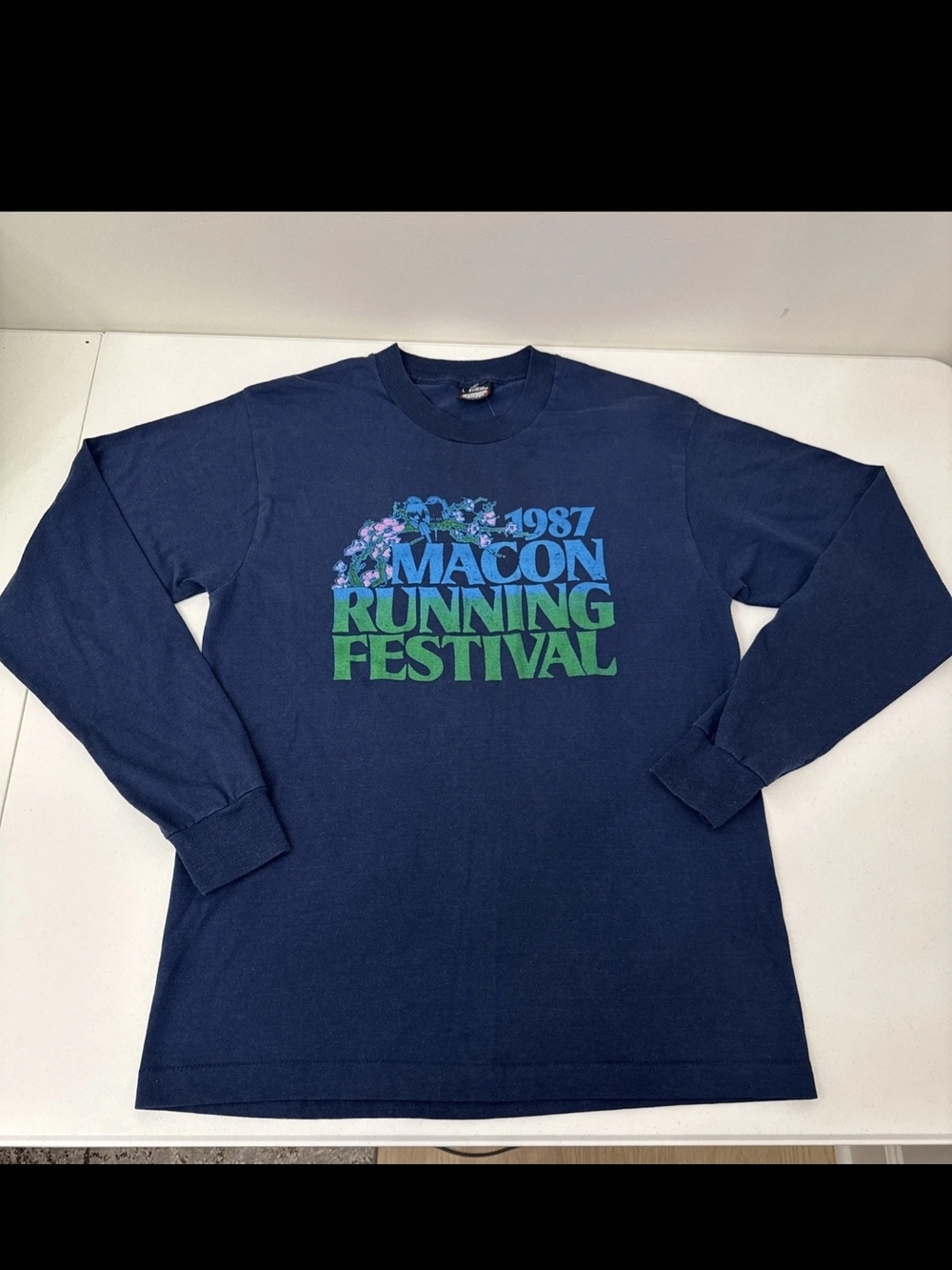 Screen Stars Navy Long Sleeve Macon Running Festival Graphic Tee
